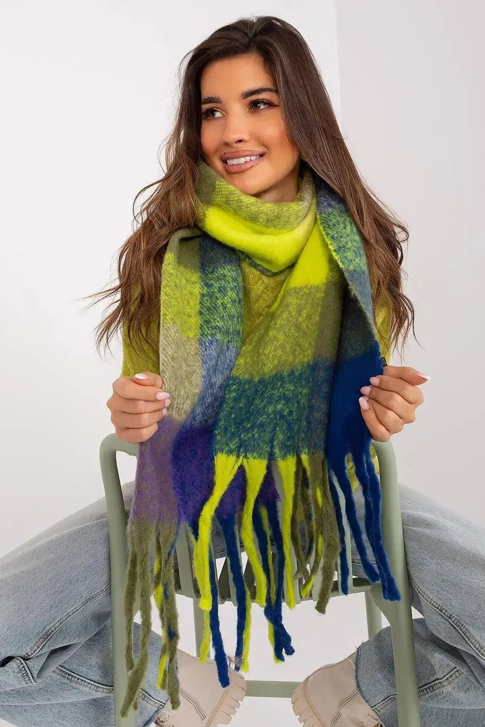 AT long colorful plaid scarf  Adomoo