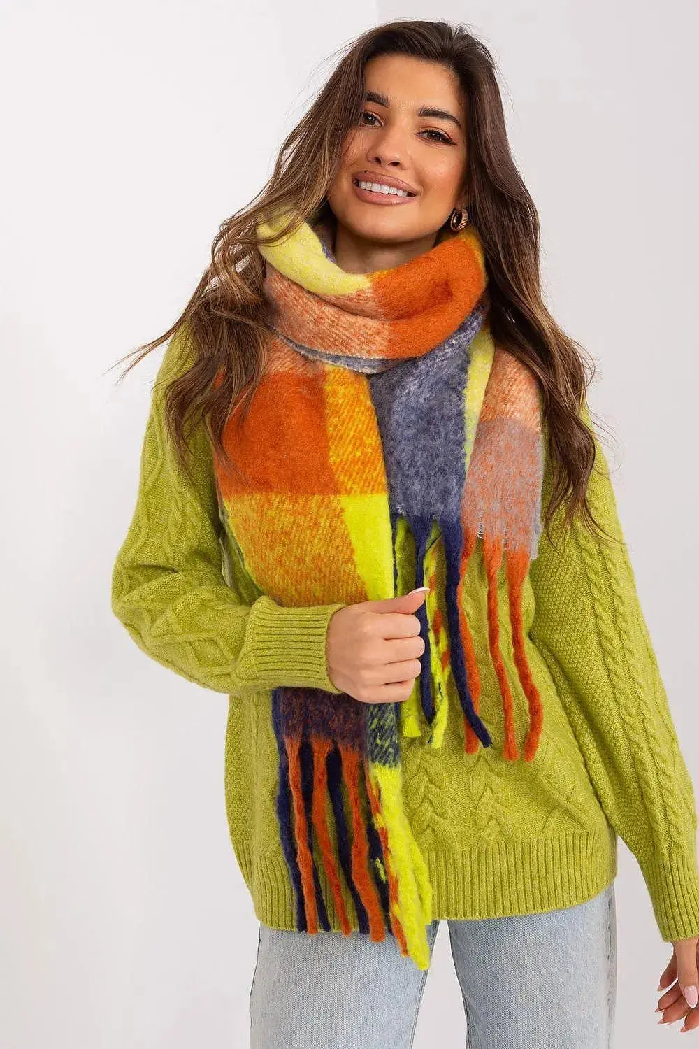 AT long colorful plaid scarf  Adomoo