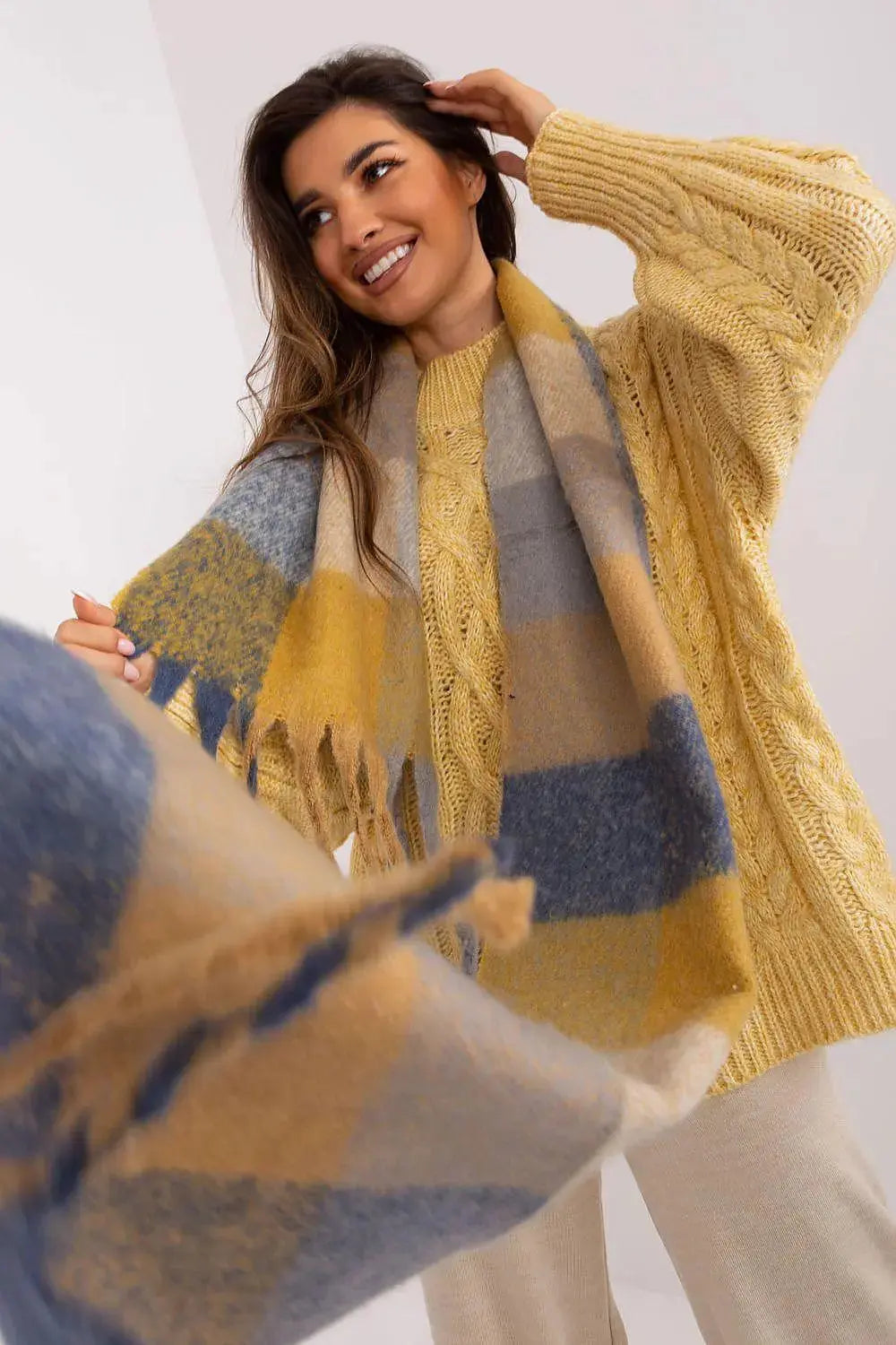 AT long colorful plaid scarf  Adomoo