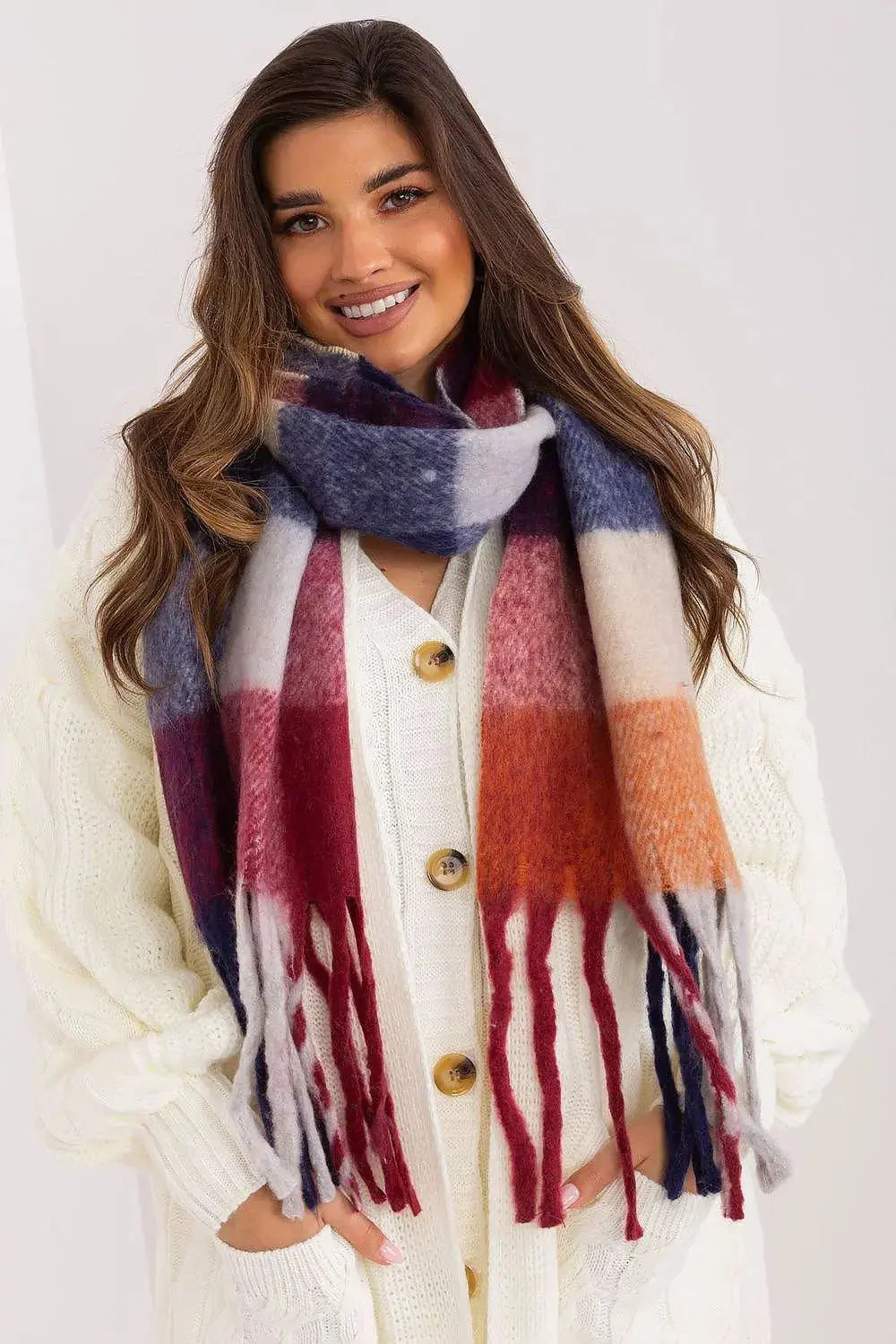 AT long colorful plaid scarf  Adomoo