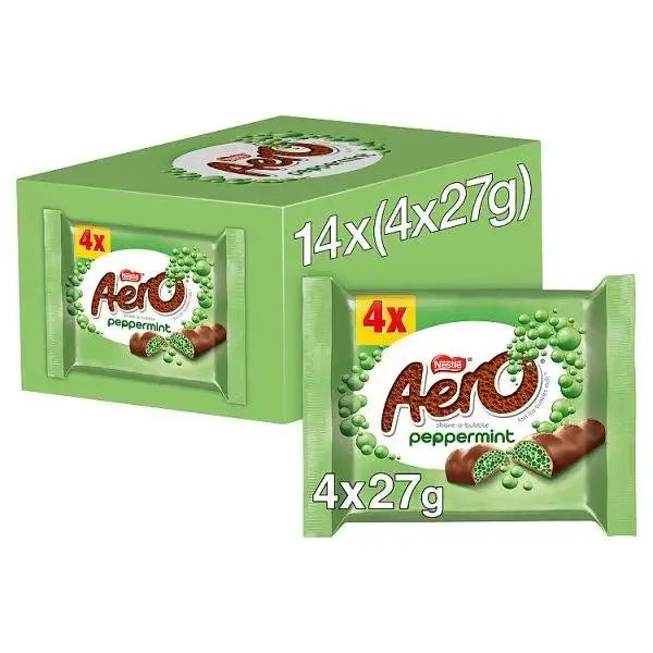 Aero Bubbly Peppermint Chocolate Bar 4 Pack Multipack 108g (Case of 14)  Adomoo