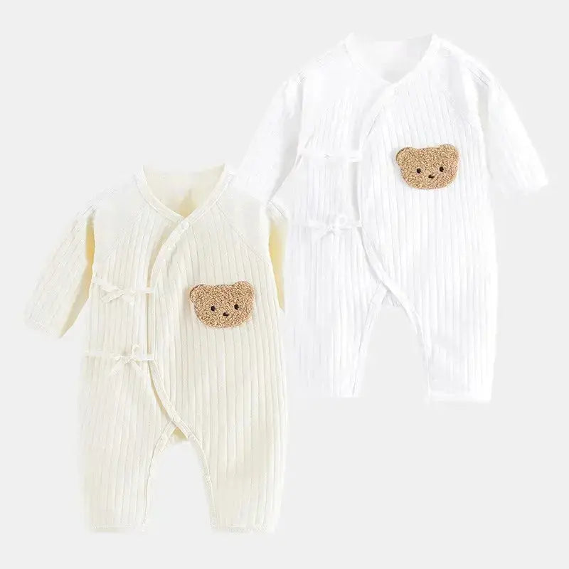 All Seasons Newborn Baby Boy Girl Romper 100% Pure Cotton Soft Cartoon Bear Bodysuit with Hat  Adomoo