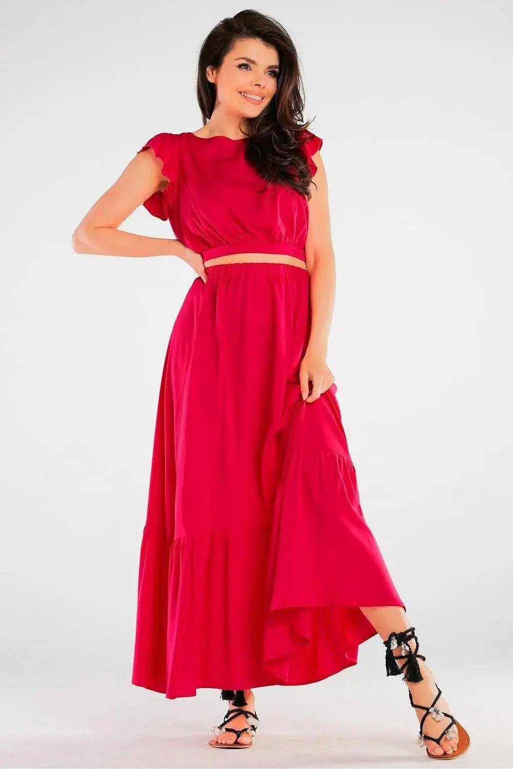 Awama elastic waist long maxi skirt  Adomoo
