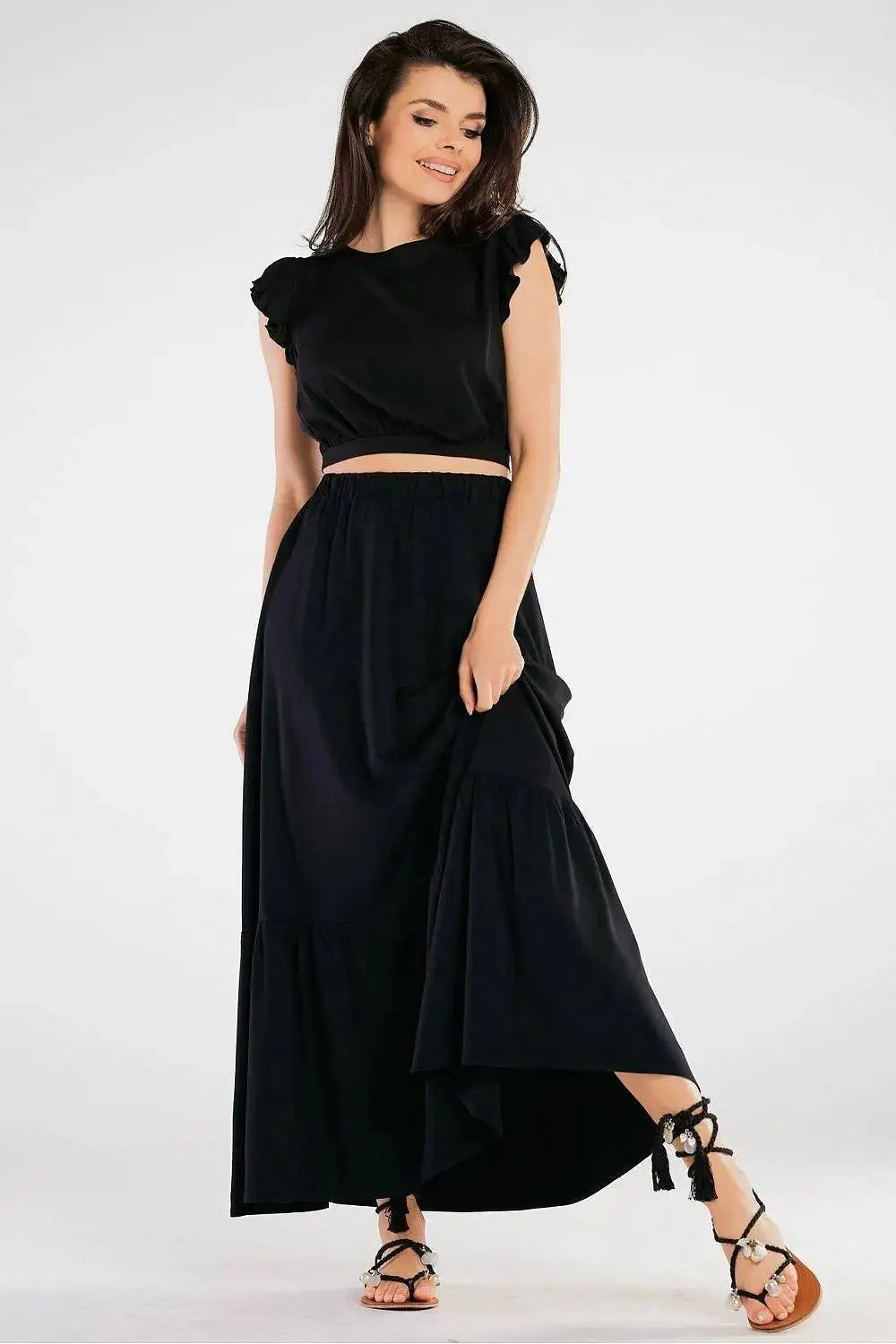 Awama elastic waist long maxi skirt  Adomoo