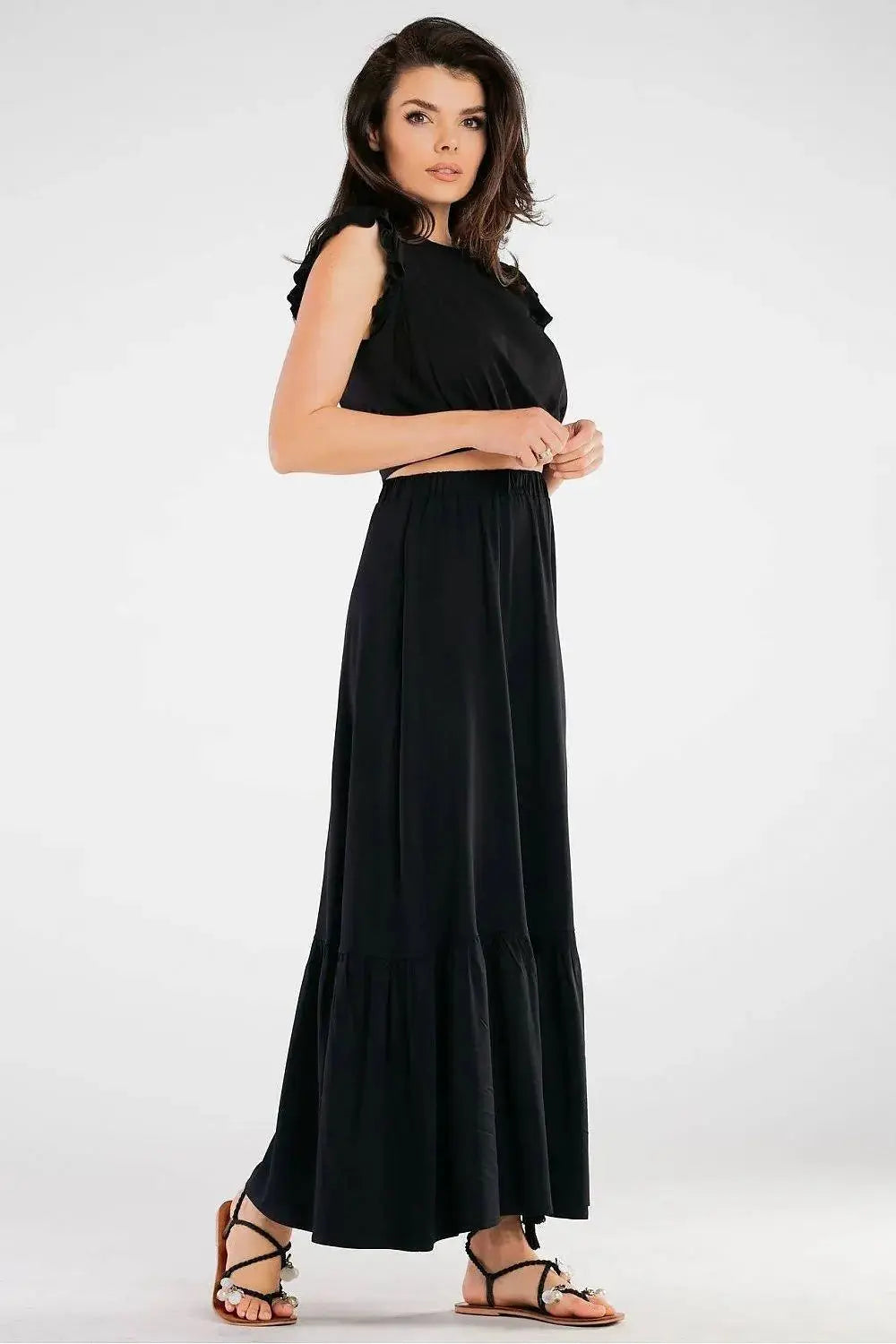 Awama elastic waist long maxi skirt  Adomoo