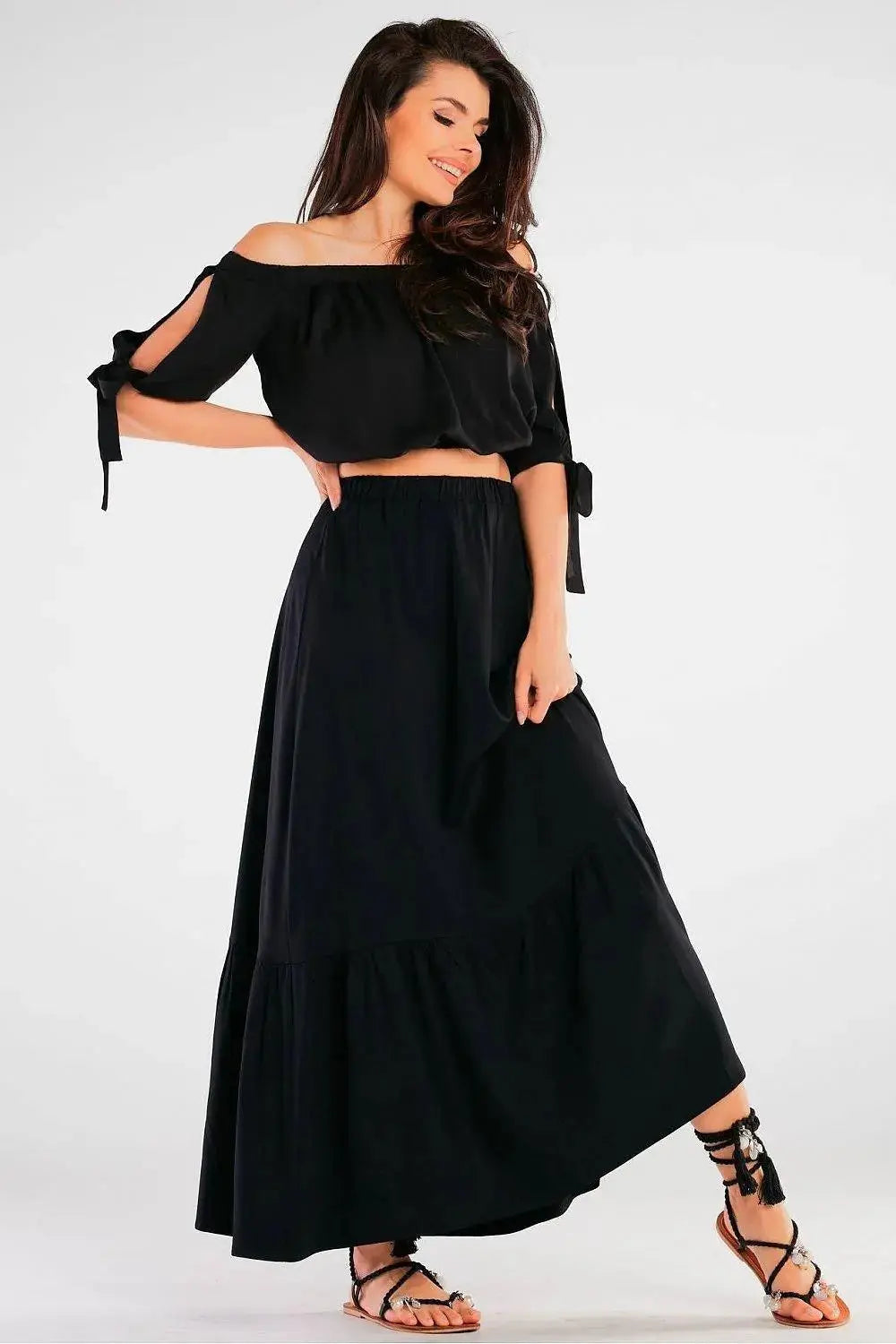 Awama elastic waist long maxi skirt  Adomoo