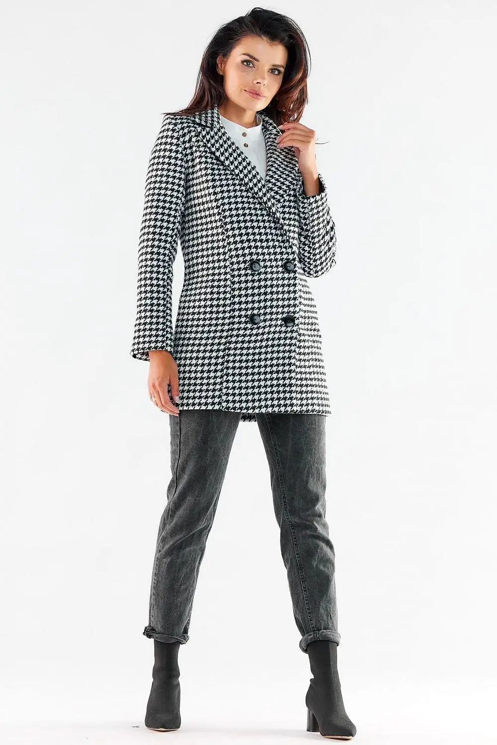 Awama large black buttons double-breasted coat  Adomoo