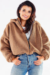 Awama pleasant warm material zippered jacket with hood  Adomoo