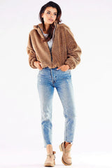Awama pleasant warm material zippered jacket with hood  Adomoo