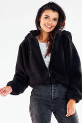 Awama pleasant warm material zippered jacket with hood  Adomoo