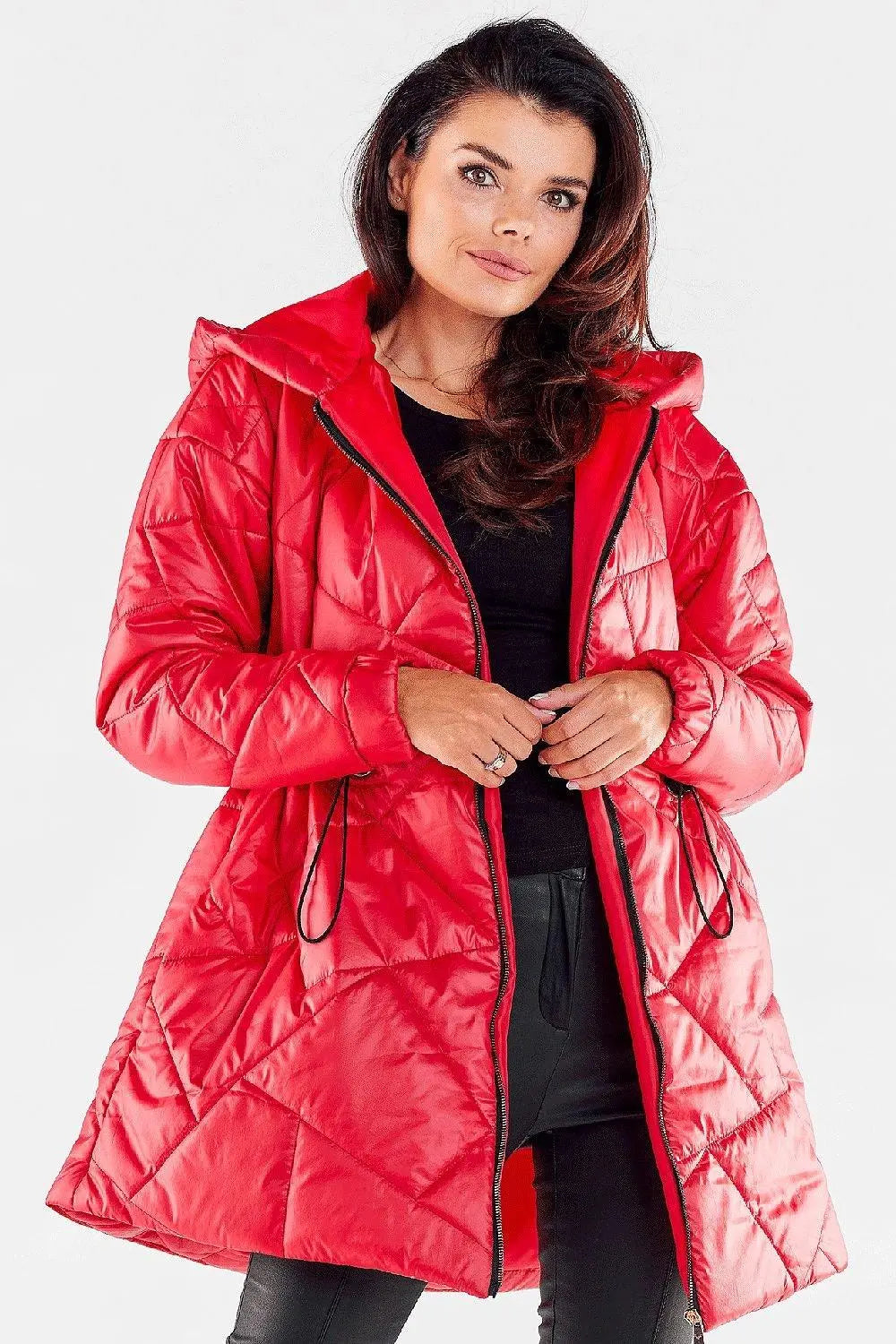 Awama zippered quilted jacket with hood  Adomoo