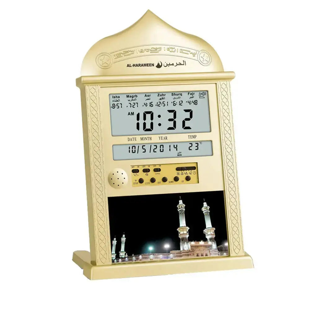 Azan Calendar Muslim Prayer Wall Clock Alarm with LCD Display Home Decoration Table Clocks for Bedroom Living Room  Adomoo