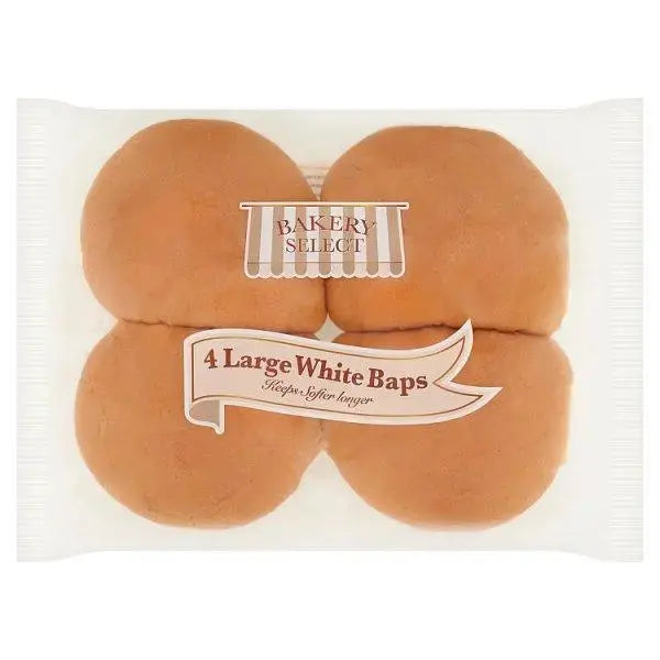 Bakery Select 4 Large White Baps  Adomoo