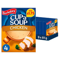 Batchelors Cup a Soup Chicken 4 Instant Soup Sachets 81g  (Case of 9)  Adomoo