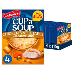 Batchelors Cup a Soup Chicken & Vegetable with Croutons 4 Instant Soup Sachets 110g (Case of 9)  Adomoo