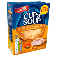 Batchelors Cup a Soup Chicken & Vegetable with Croutons 4 Instant Soup Sachets 110g (Case of 9)  Adomoo
