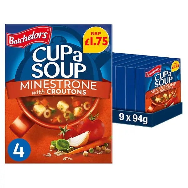 Batchelors Cup a Soup Minestrone with Croutons 4 Instant Soup Sachets 94g (Case of 9)  Adomoo