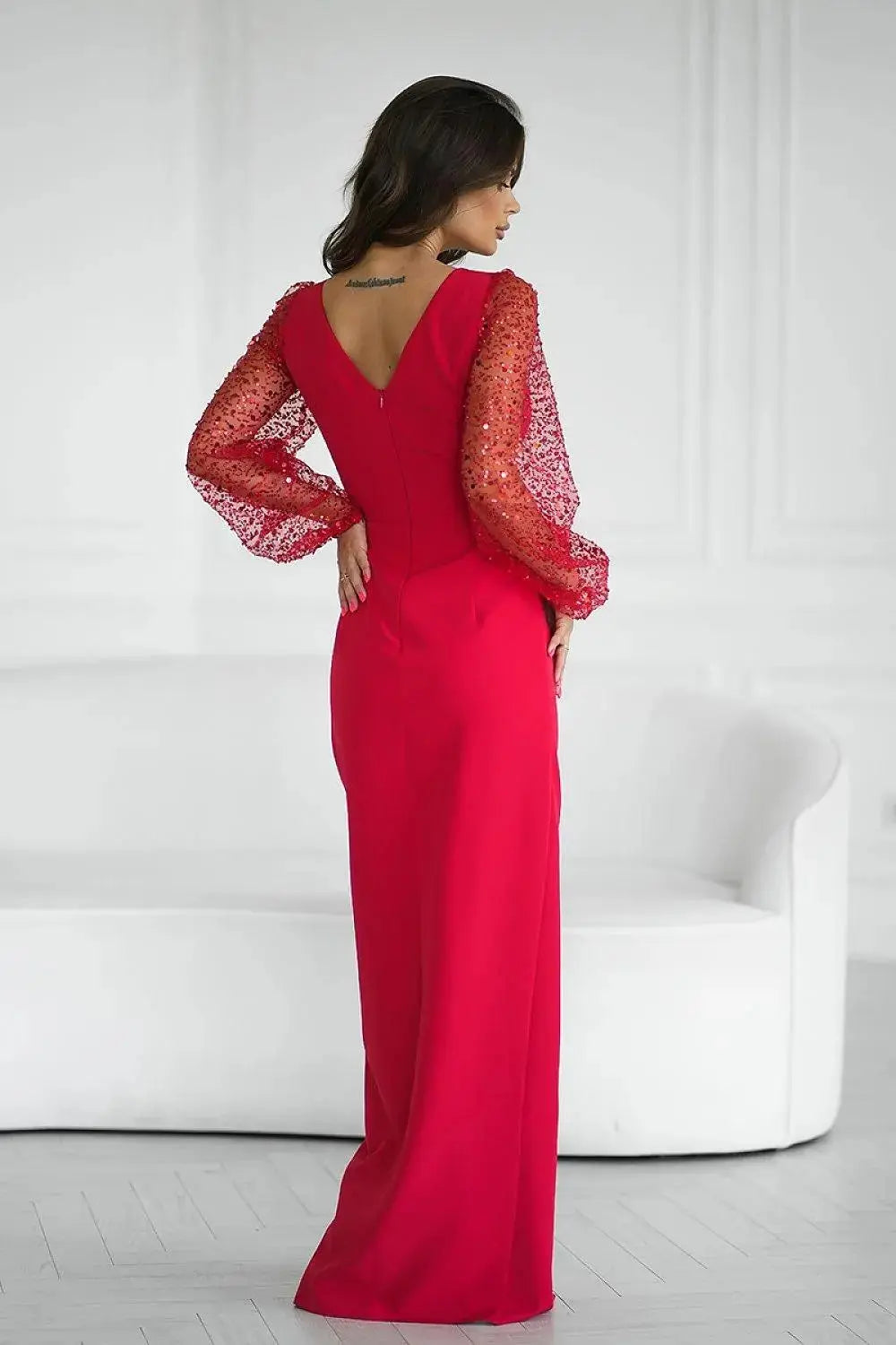 Bicotone sequin sleeves evening dress  Adomoo