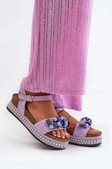 Women’s Eco-Suede Sandals – Decorated Platform with Adjustable Buckle Strap  Adomoo