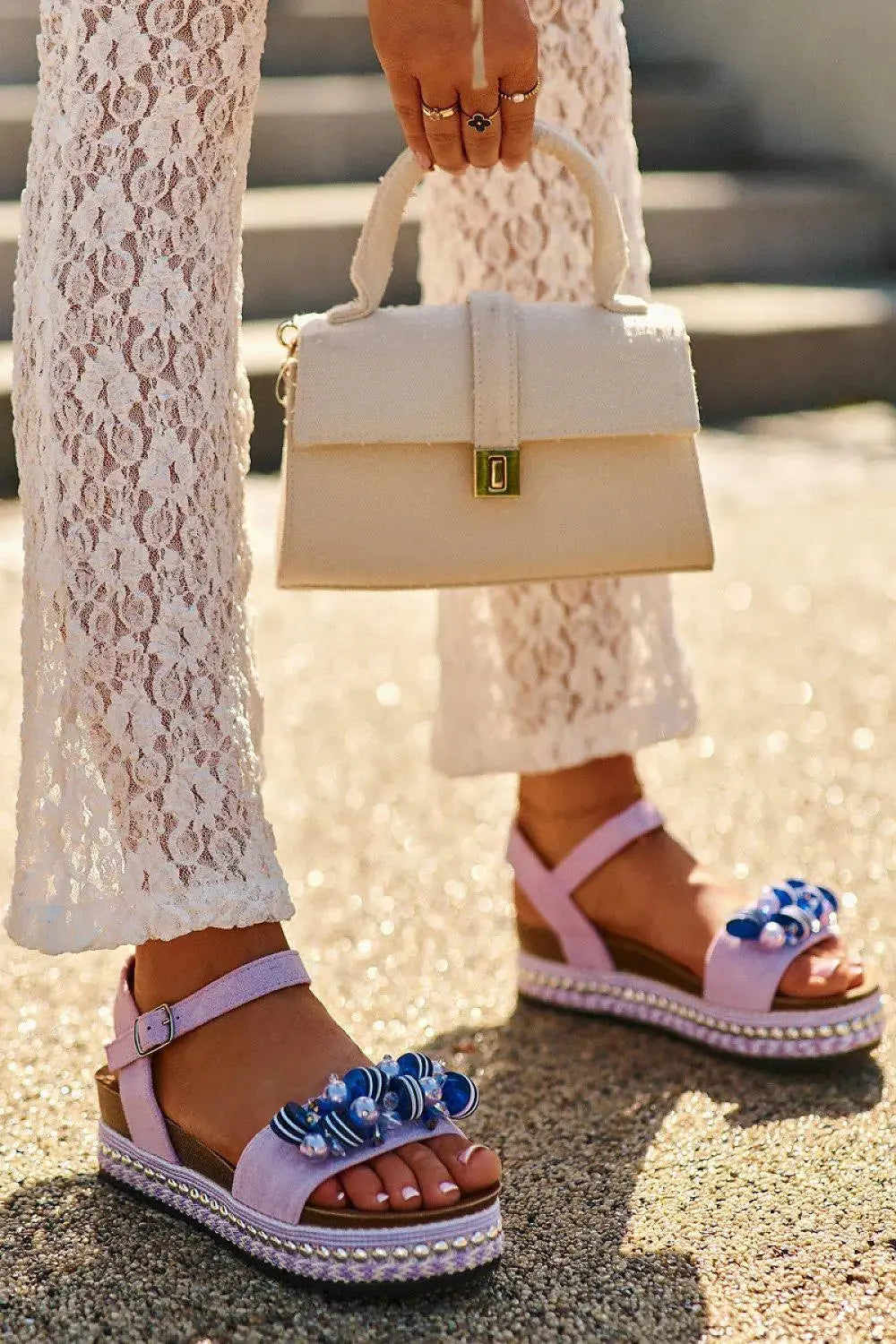 Women’s Eco-Suede Sandals – Decorated Platform with Adjustable Buckle Strap  Adomoo