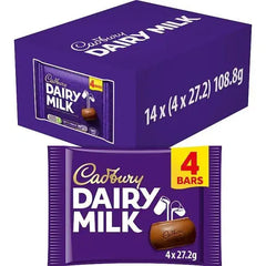 Cadbury Dairy Milk Chocolate Bar 4 Pack 108.8g (Case of 14)  Adomoo