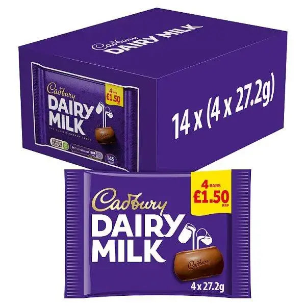 Cadbury Dairy Milk Chocolate Bar 4 Pack 108.8g (Case of 14)  Adomoo