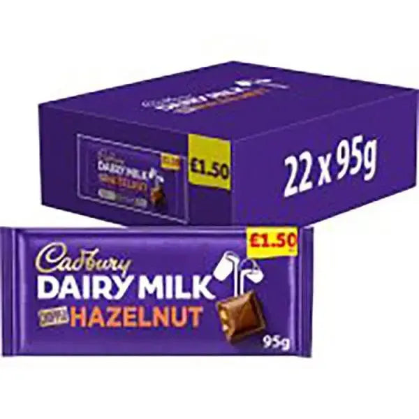 Cadbury Dairy Milk Chopped Hazelnut Chocolate Bar 95g (Case of 22)  Adomoo