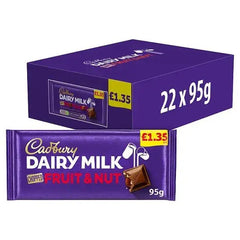 Cadbury Dairy Milk Fruit and Nut Chocolate Bar 95g (Case of 22)  Adomoo