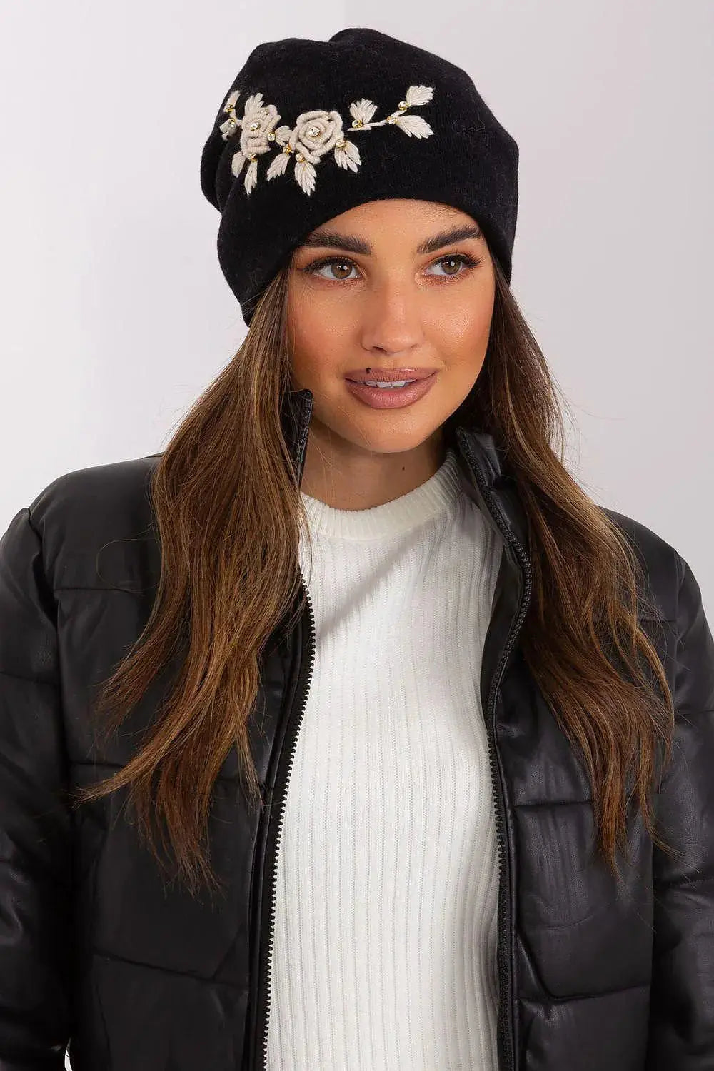 Women's Warm Winter Hat – Smooth Knit with Side Appliqué  Adomoo