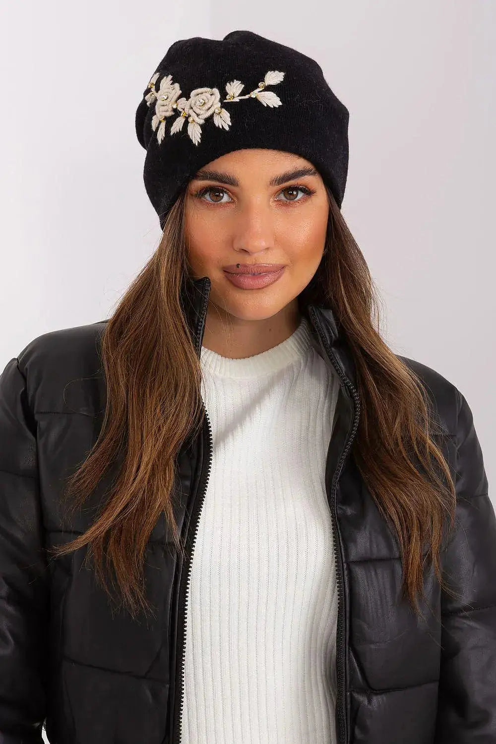 Women's Warm Winter Hat – Smooth Knit with Side Appliqué  Adomoo