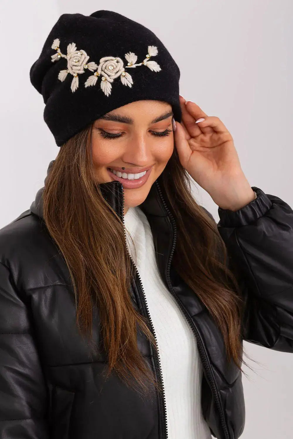 Women's Warm Winter Hat – Smooth Knit with Side Appliqué  Adomoo