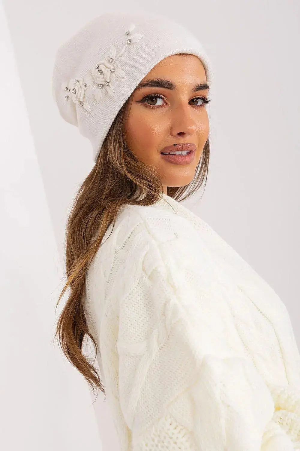 Women's Warm Winter Hat – Smooth Knit with Side Appliqué  Adomoo