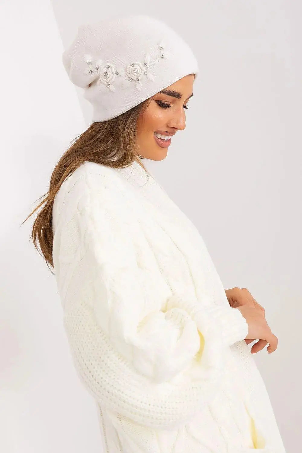 Women's Warm Winter Hat – Smooth Knit with Side Appliqué  Adomoo