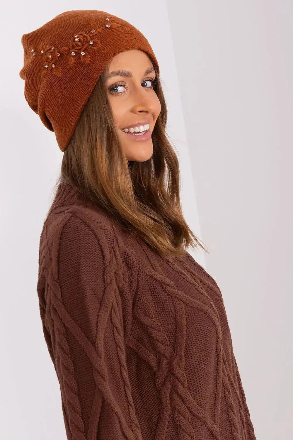 Women's Warm Winter Hat – Smooth Knit with Side Appliqué  Adomoo