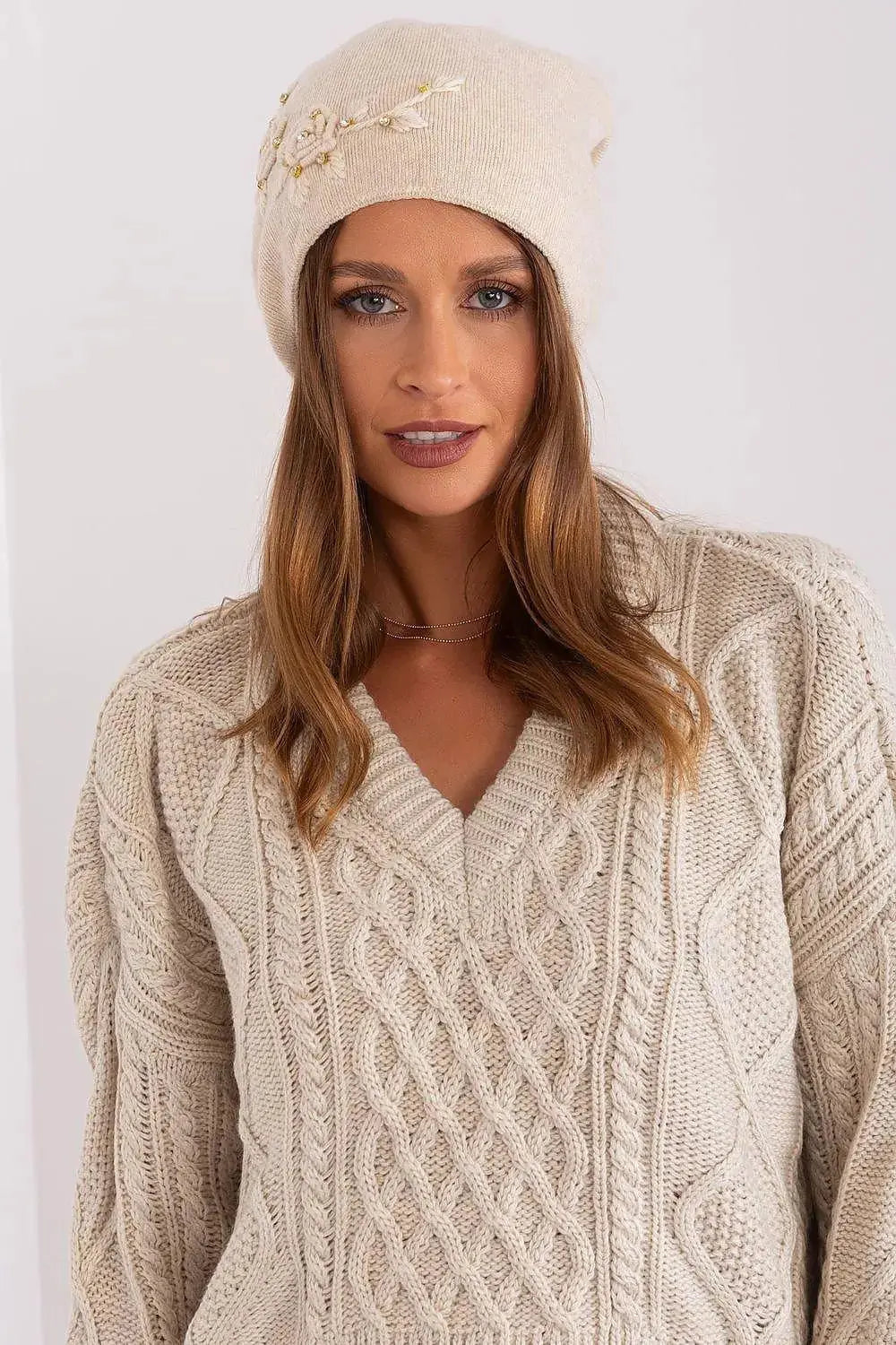 Women's Warm Winter Hat – Smooth Knit with Side Appliqué  Adomoo