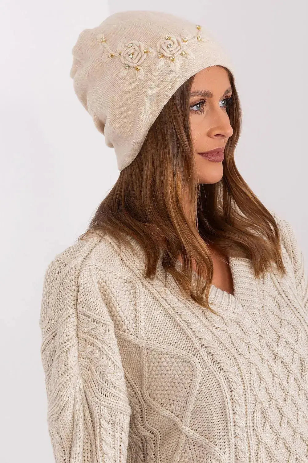 Women's Warm Winter Hat – Smooth Knit with Side Appliqué  Adomoo