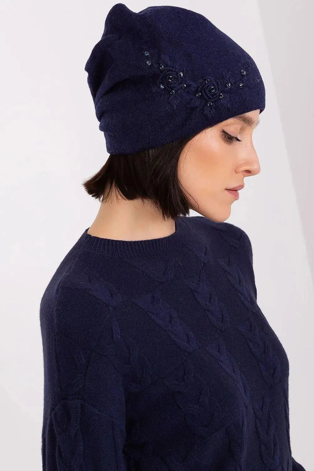 Women's Warm Winter Hat – Smooth Knit with Side Appliqué  Adomoo