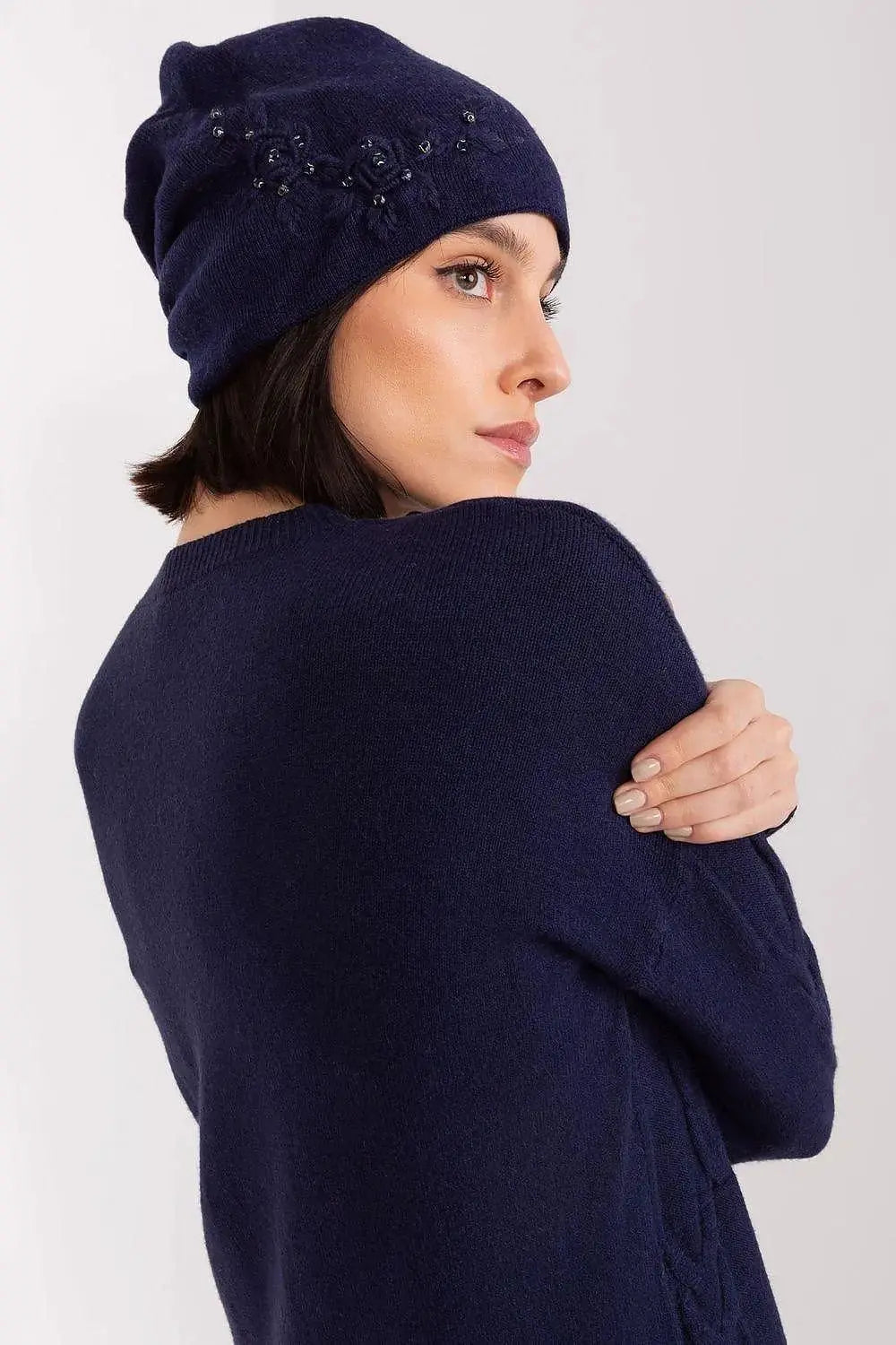 Women's Warm Winter Hat – Smooth Knit with Side Appliqué  Adomoo