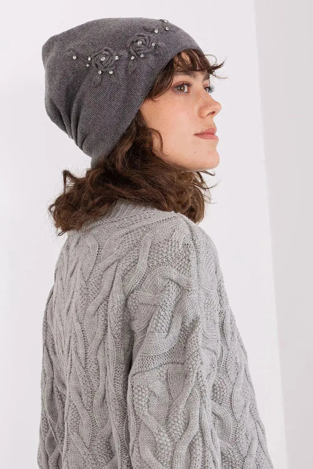 Women's Warm Winter Hat – Smooth Knit with Side Appliqué  Adomoo