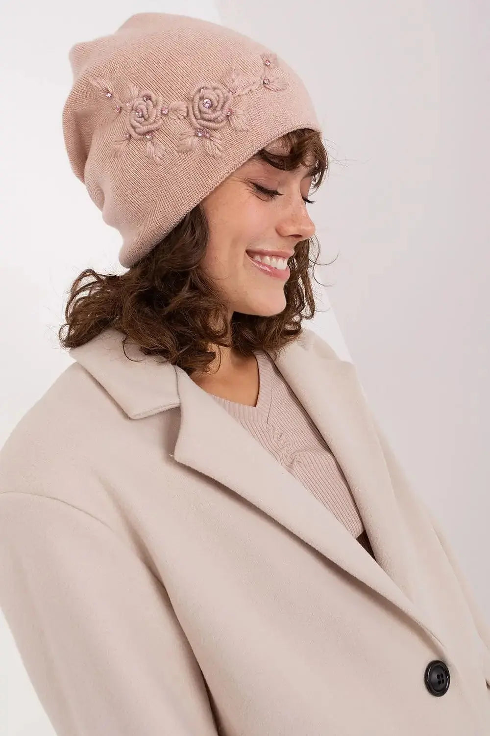 Women's Warm Winter Hat – Smooth Knit with Side Appliqué  Adomoo