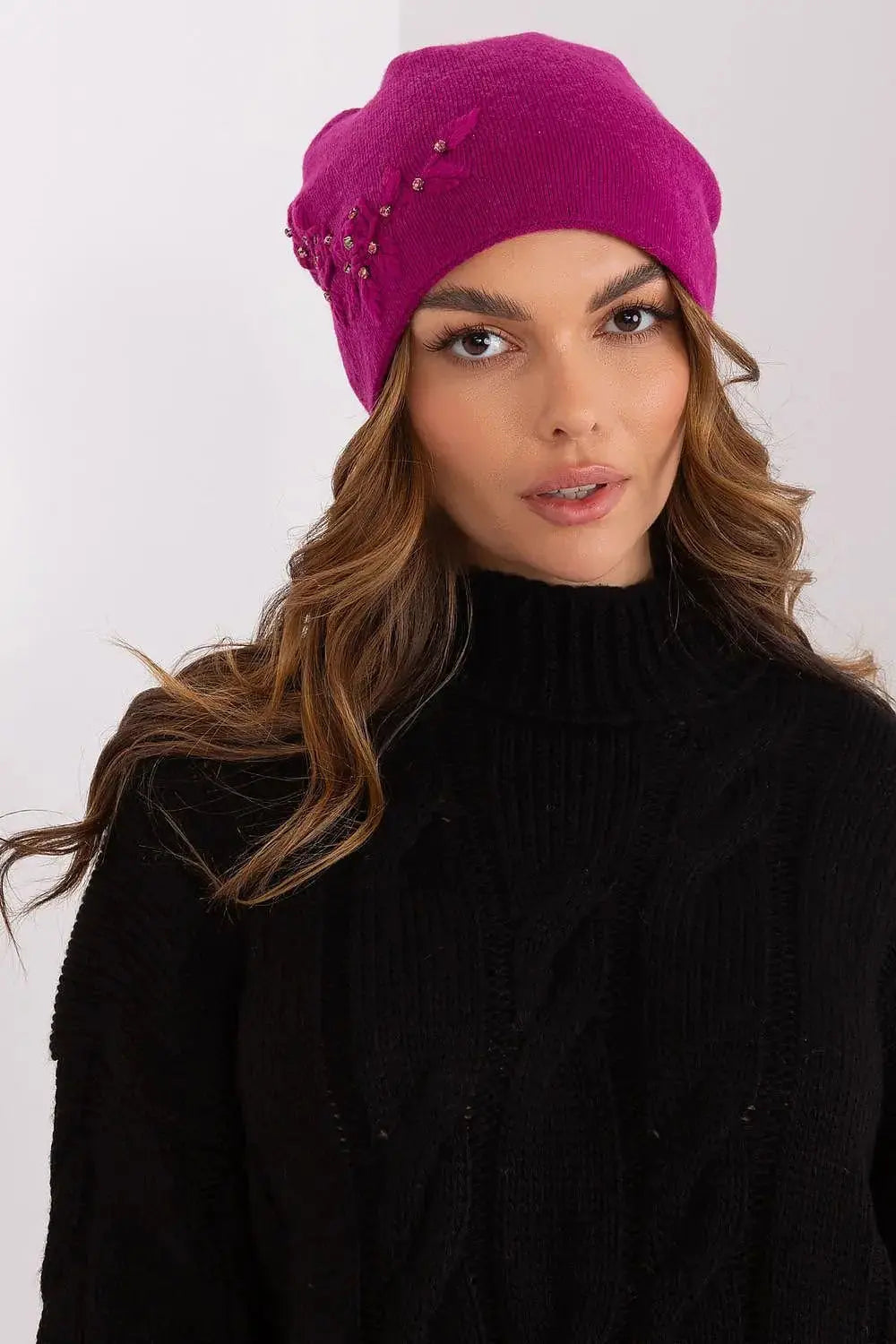 Women's Warm Winter Hat – Smooth Knit with Side Appliqué  Adomoo
