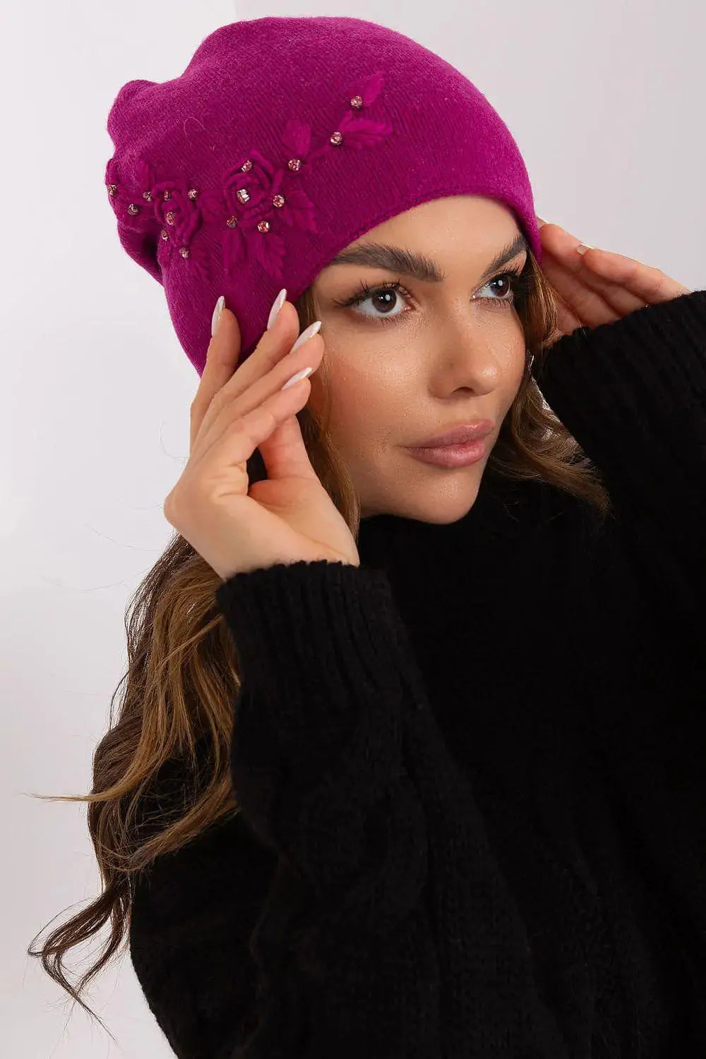 Women's Warm Winter Hat – Smooth Knit with Side Appliqué  Adomoo
