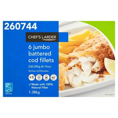 Chef's Larder 6 Jumbo Battered Cod Fillets 1.38kg  Adomoo