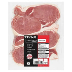 Chef's Larder Premium Smoked Thick Cut Rindless Prime Back Bacon 2kg  Adomoo