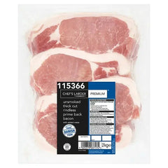 Chef's Larder Premium Unsmoked Thick Cut Rindless Prime Back Bacon 2kg  Adomoo