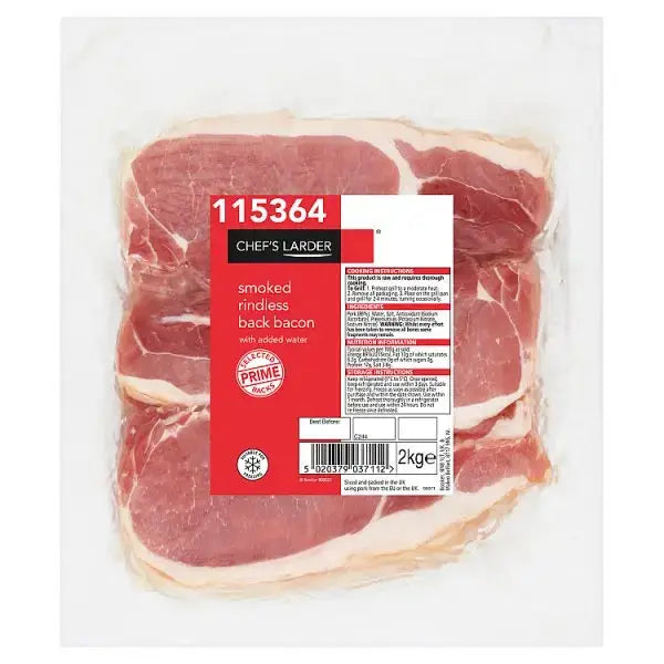 Chef's Larder Smoked Rindless Back Bacon with Added Water 2kg  Adomoo