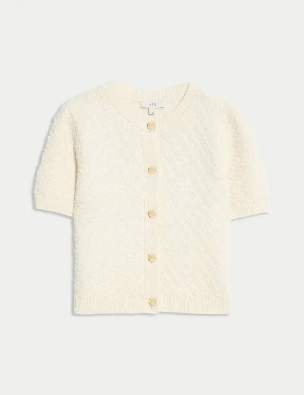 Cotton Blend Textured Button Front Cropped Cardigan  Adomoo