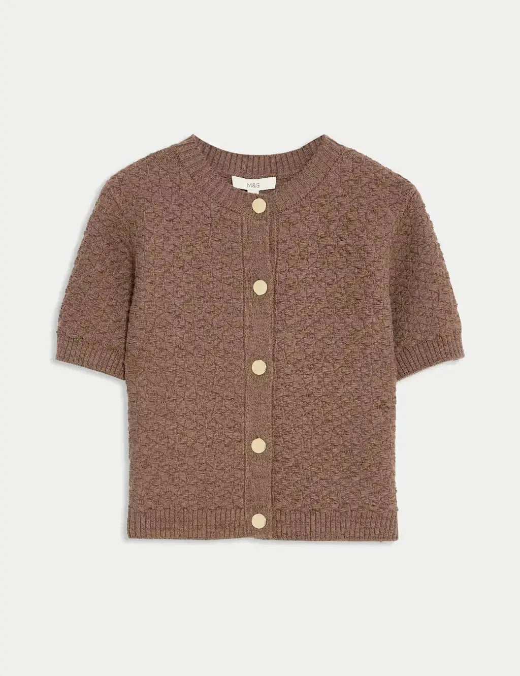 Cotton Blend Textured Button Front Cropped Cardigan  Adomoo