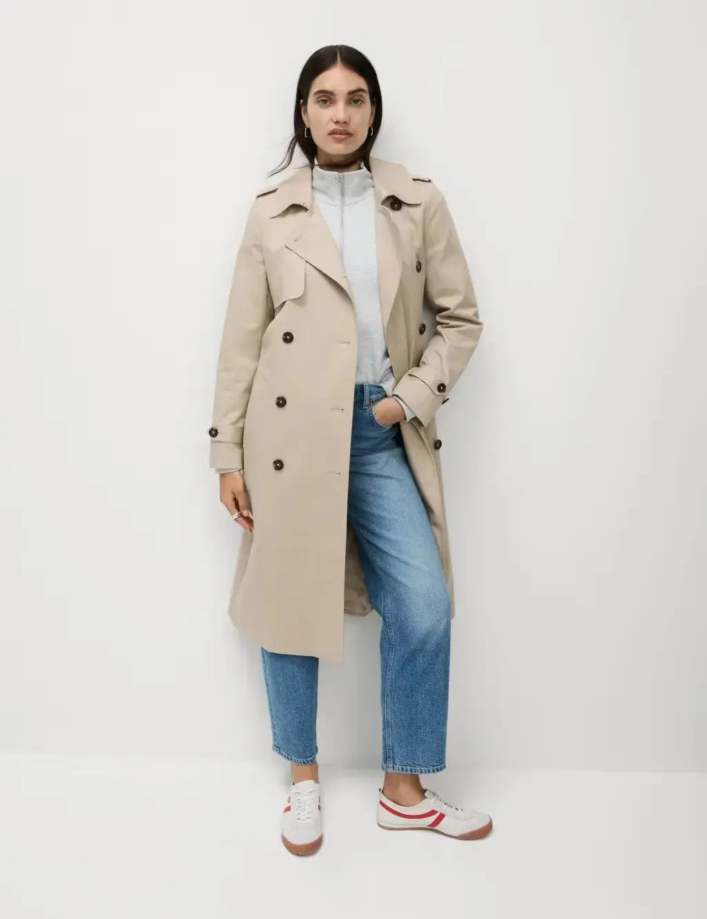 Cotton Rich Belted Longline Trench Coat  Adomoo