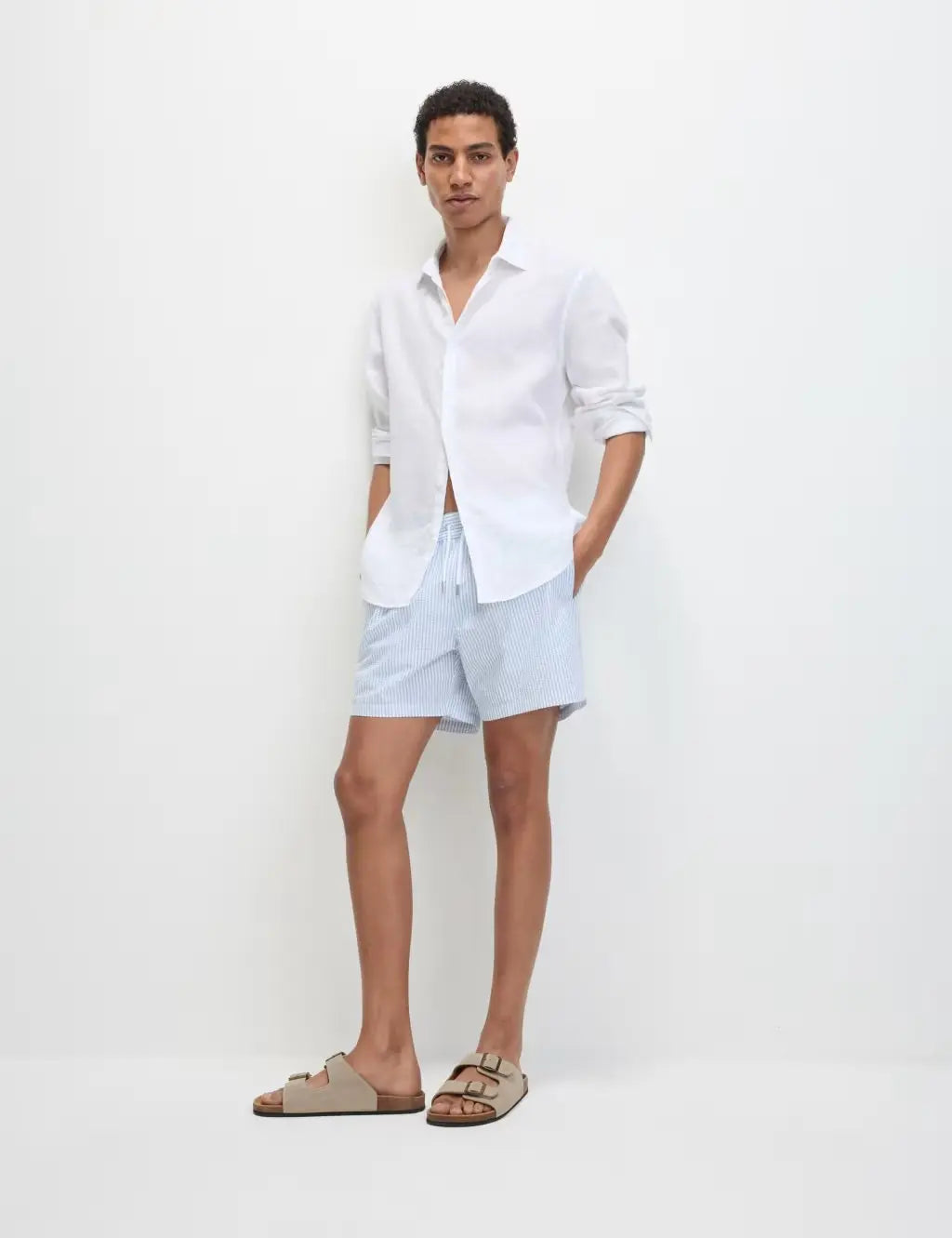 M&S Cotton Rich Seersucker Striped Swim Shorts  Adomoo